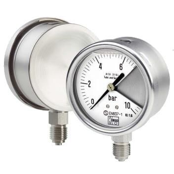 All Stainless Steel- Pressure Gauges with Bourdon Tube for exceptional safety, 0 a 10 bar