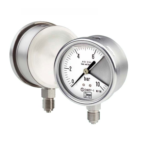 All Stainless Steel- Pressure Gauges with Bourdon Tube for exceptional safety MAN-NH7, 0-10Bar